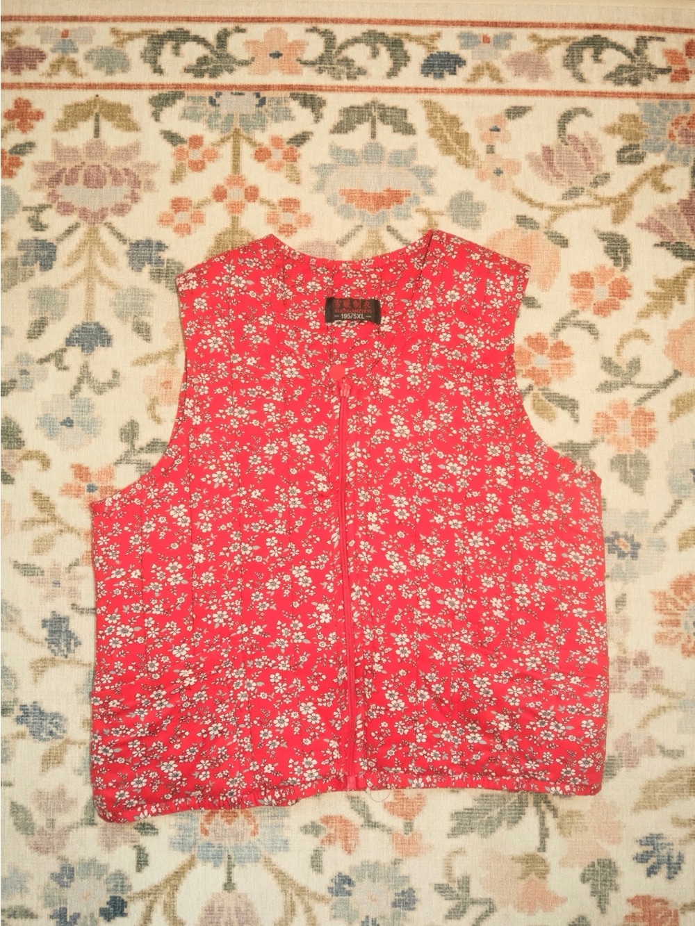 Red Floral Zip-Front Quilted Vest